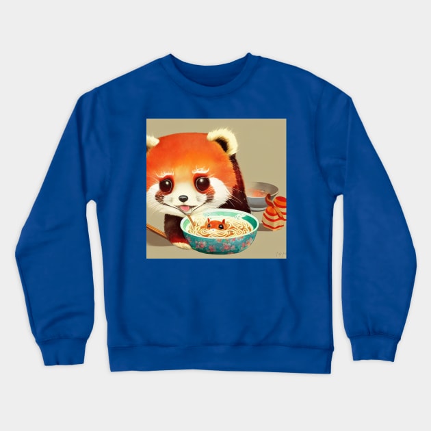 Kawaii Red Panda Eating Ramen Crewneck Sweatshirt by Grassroots Green